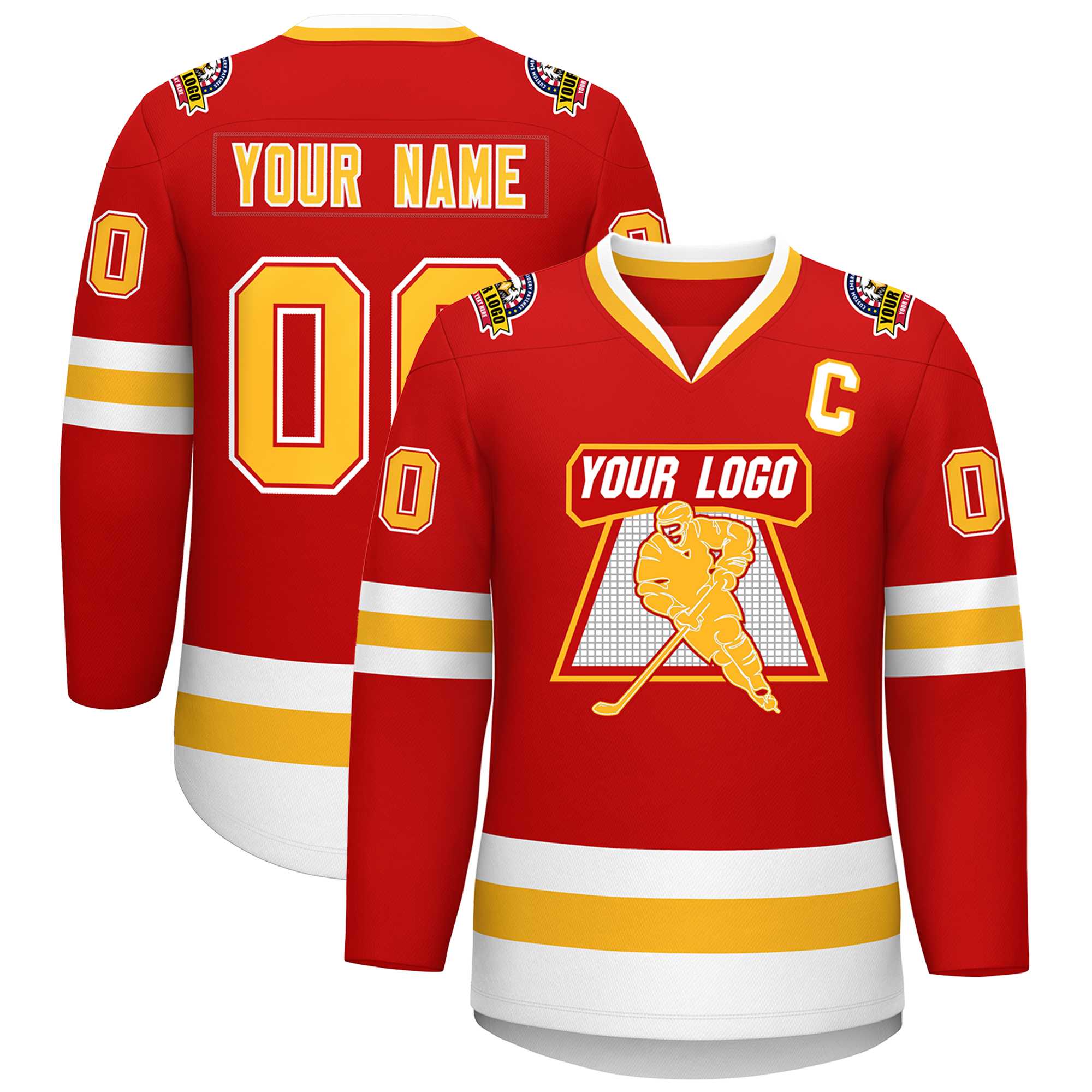 Custom Red Gold Red-White Classic Style Hockey Jersey | KXKSHOP