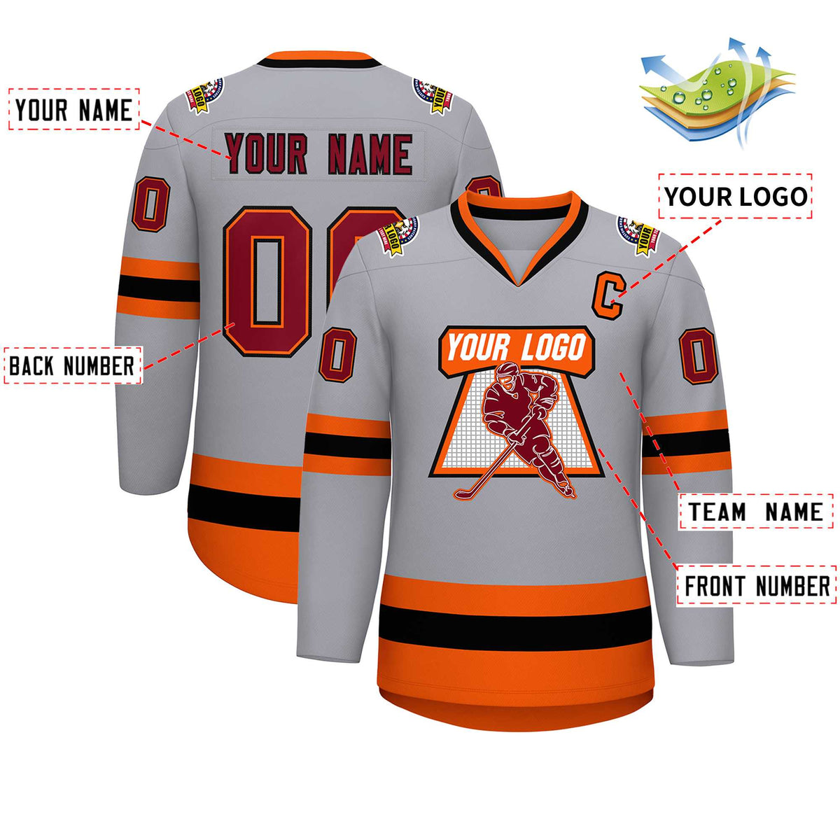 Custom Gray Crimson Orange-Black Classic Style Hockey Jersey | KXKSHOP