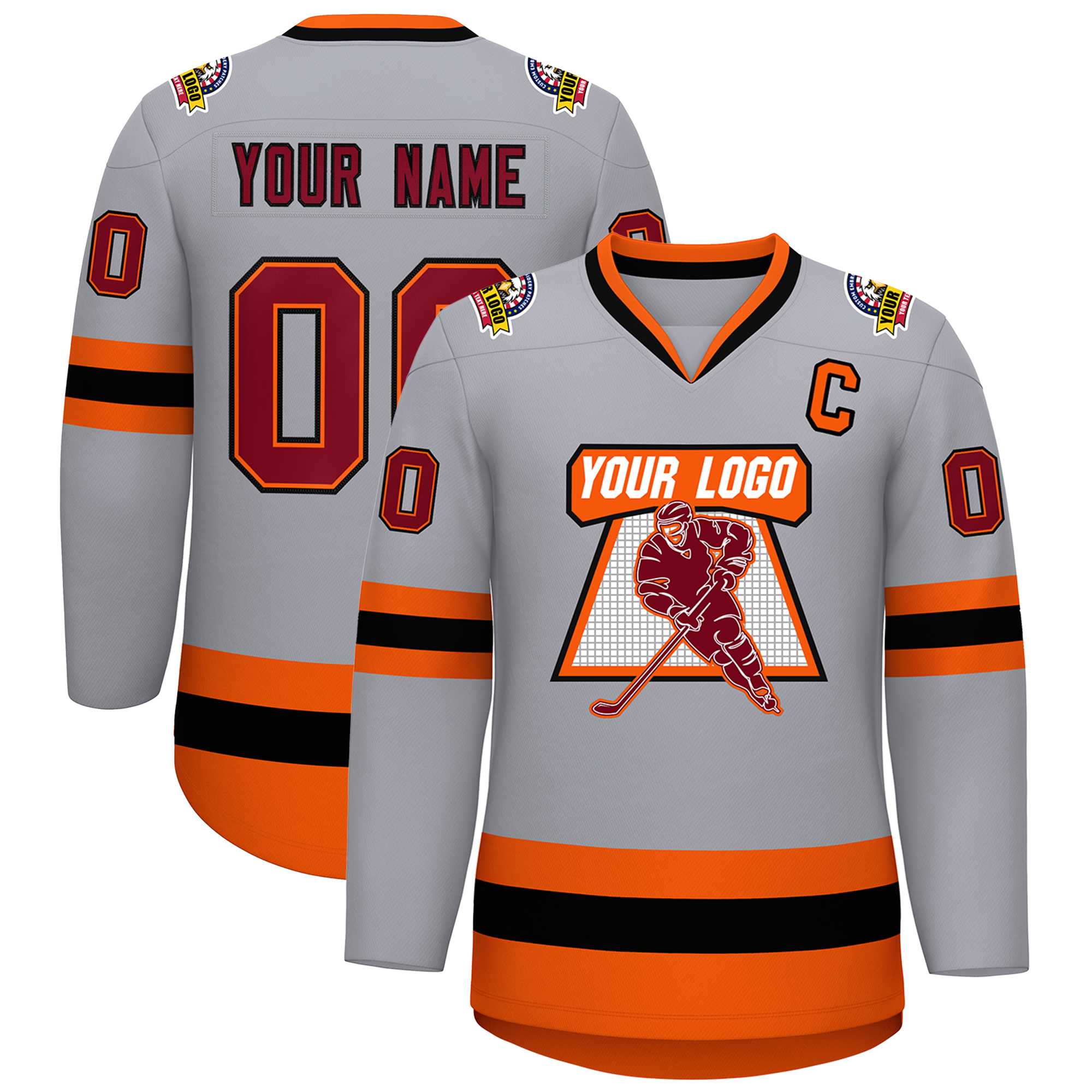 Custom Gray Crimson Orange-Black Classic Style Hockey Jersey | KXKSHOP