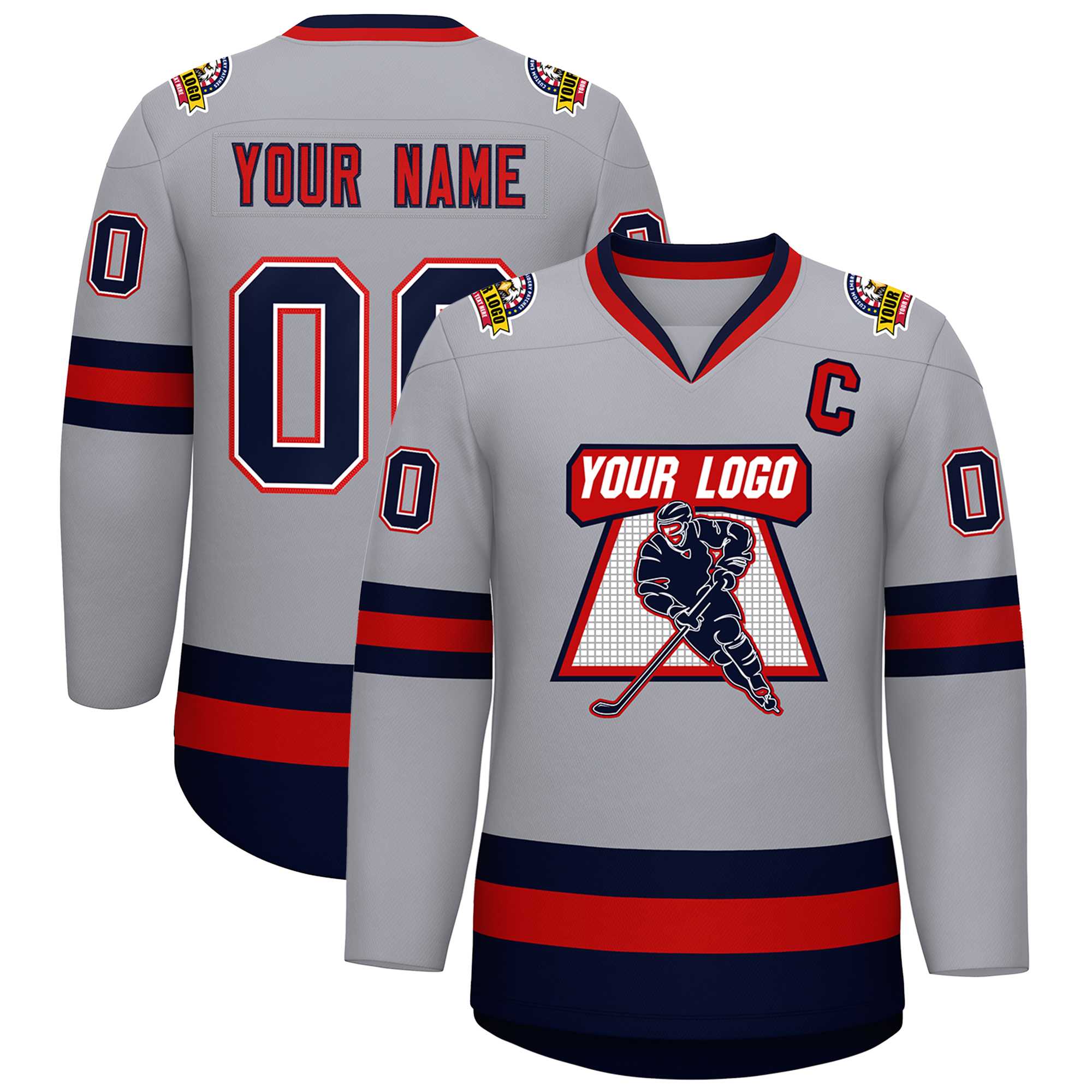 Custom Gray Navy White-Red Classic Style Hockey Jersey | KXKSHOP