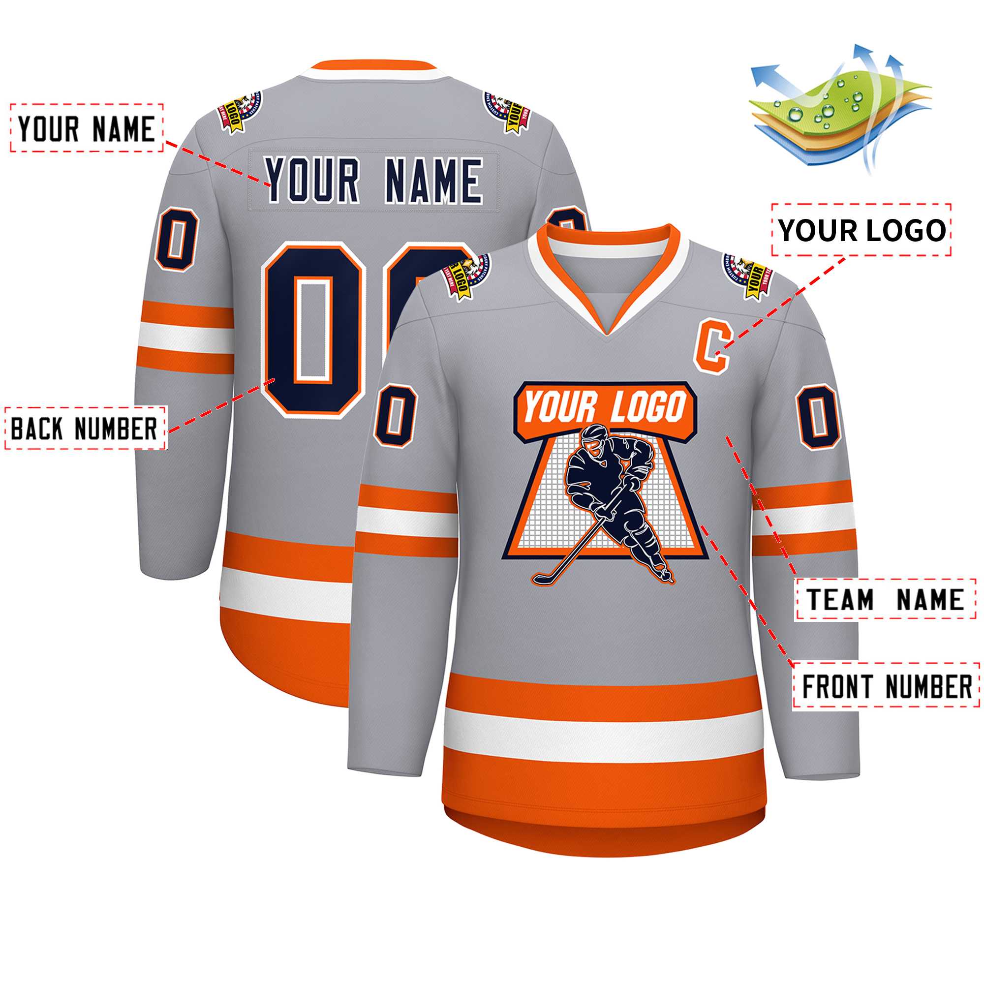 Custom Gray Navy Orange-White Classic Style Hockey Jersey | KXKSHOP