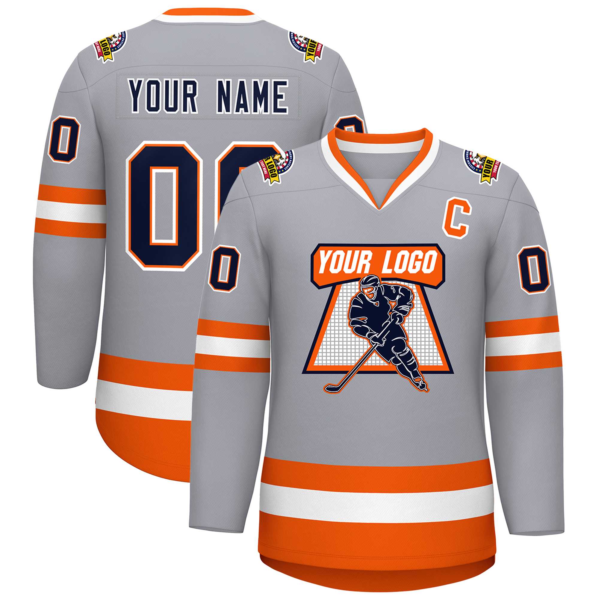 Custom Gray Navy Orange-White Classic Style Hockey Jersey | KXKSHOP