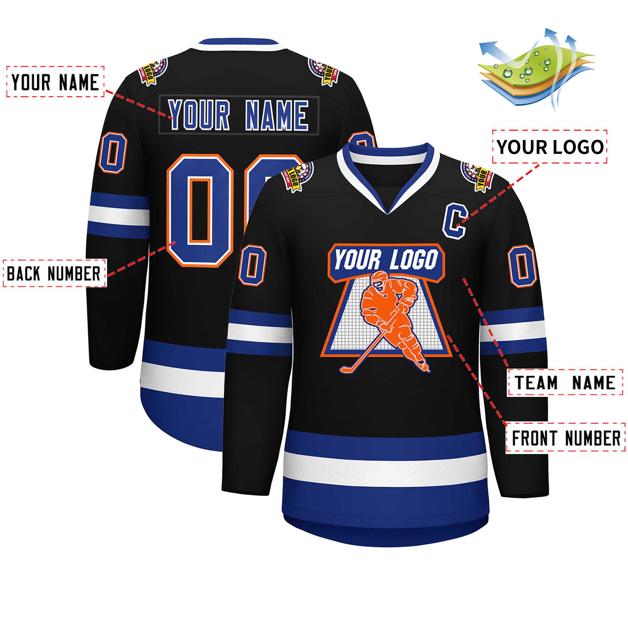 Custom Black Royal White-Orange Classic Style Hockey Jersey | KXKSHOP