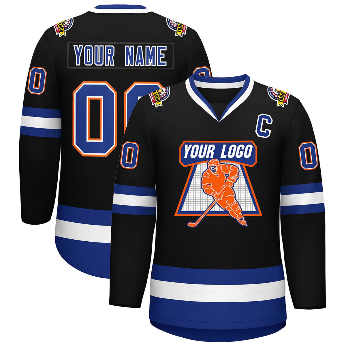 Custom Black Royal White-Orange Classic Style Hockey Jersey | KXKSHOP