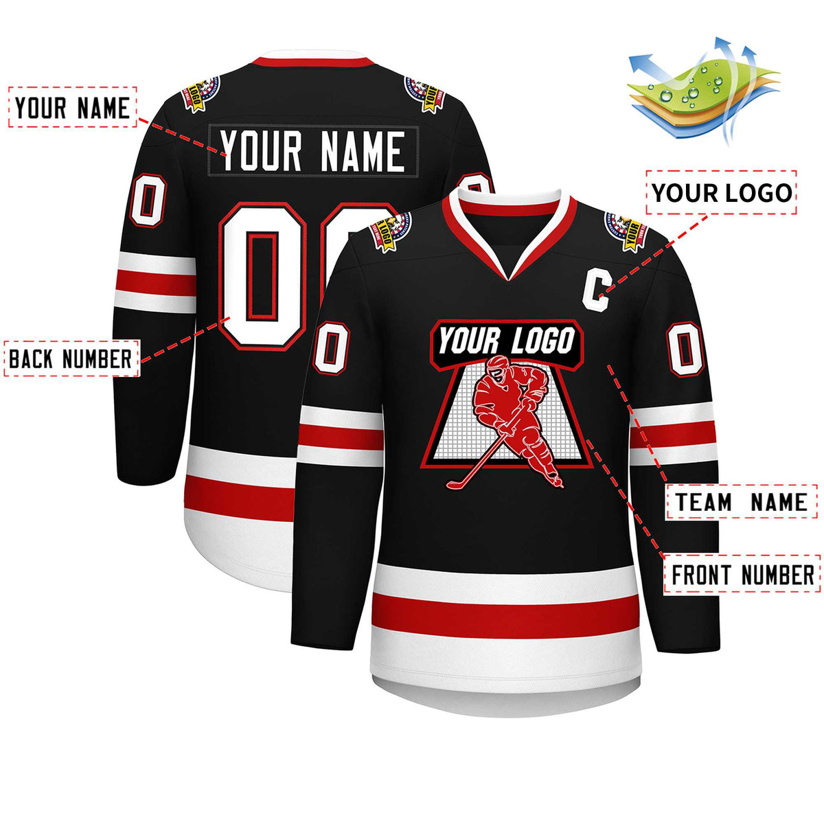 Custom Black White Black-Red Classic Style Hockey Jersey | KXKSHOP