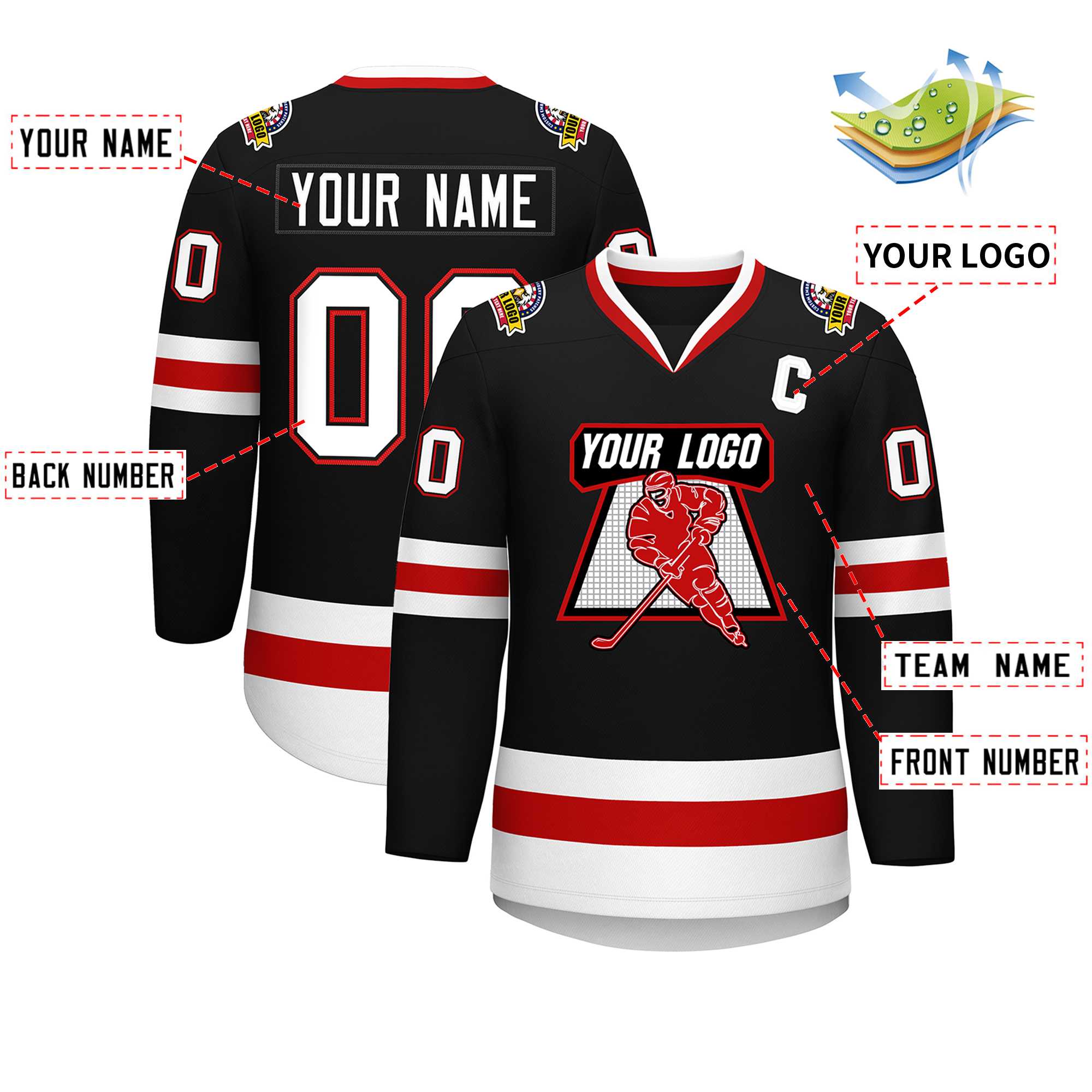 Custom Black White Black-Red Classic Style Hockey Jersey | KXKSHOP