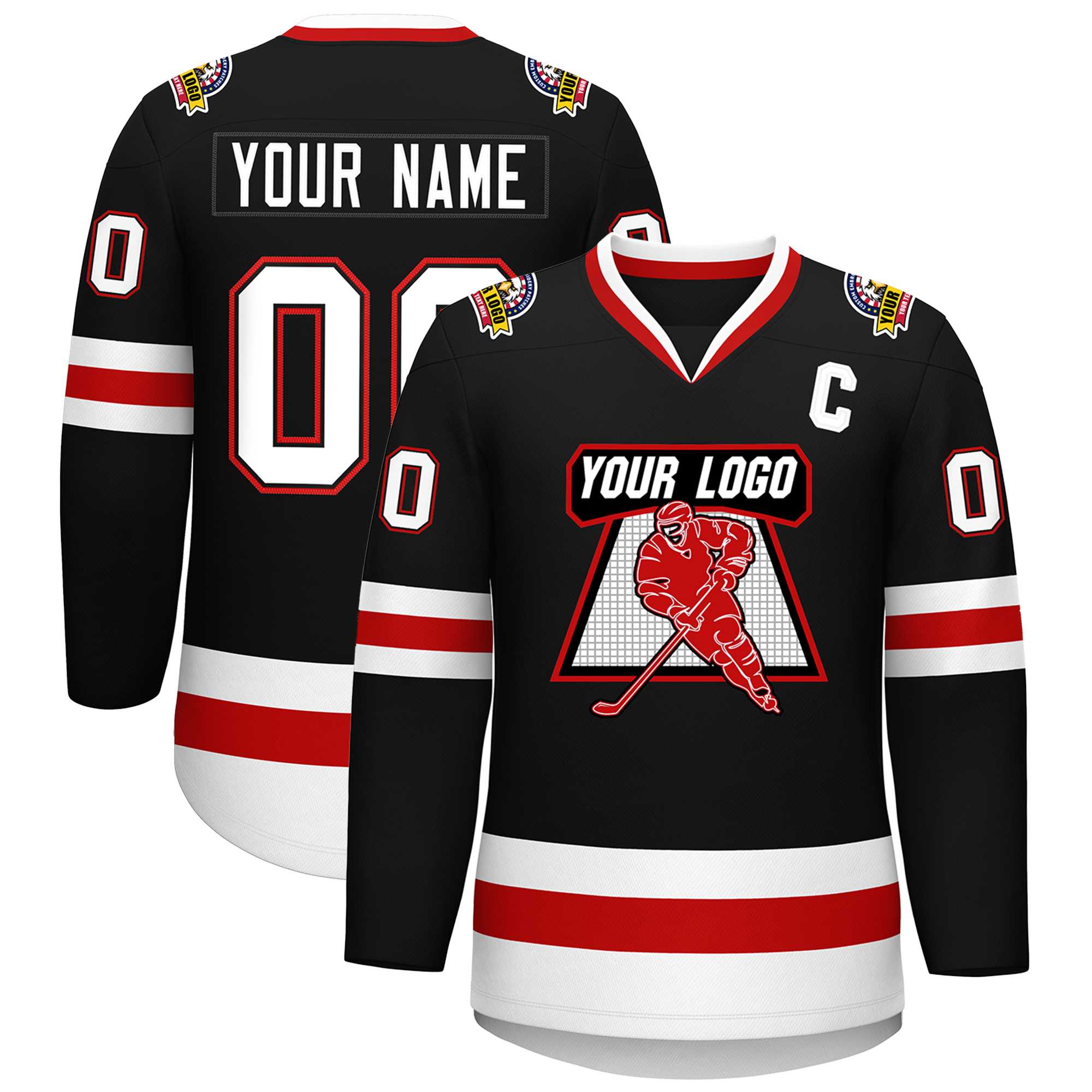 Custom Black White Black-Red Classic Style Hockey Jersey | KXKSHOP