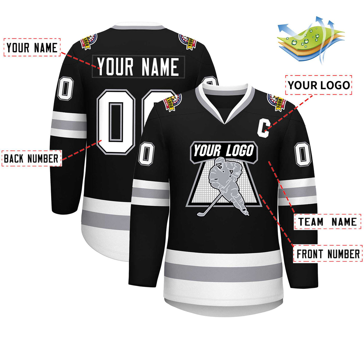 Custom Black White Black-Gray Classic Style Hockey Jersey | KXKSHOP