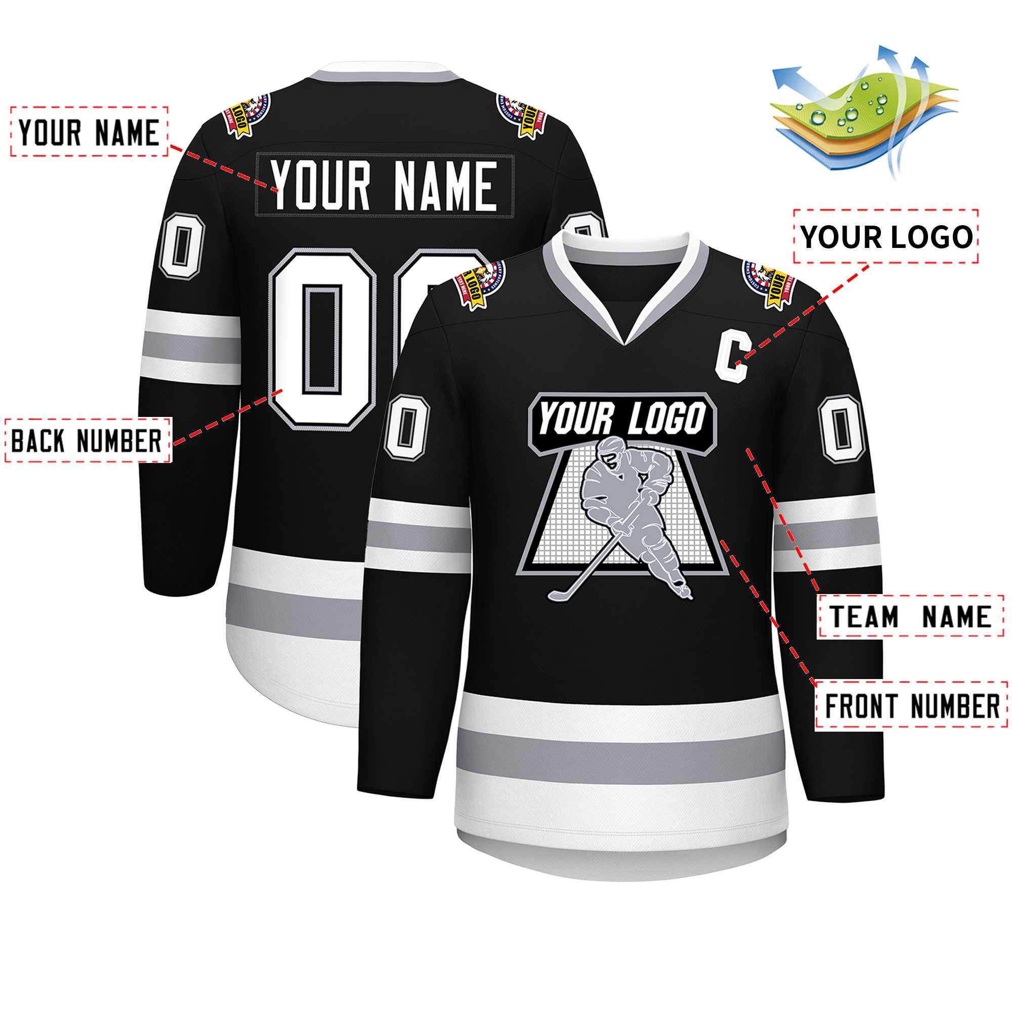 Custom Black White Black-Gray Classic Style Hockey Jersey | KXKSHOP