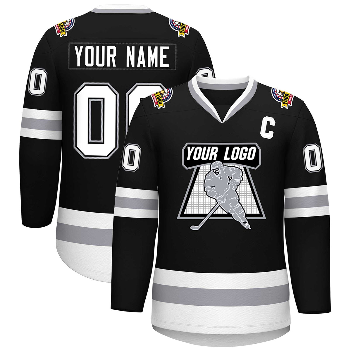 Custom Black White Black-Gray Classic Style Hockey Jersey | KXKSHOP