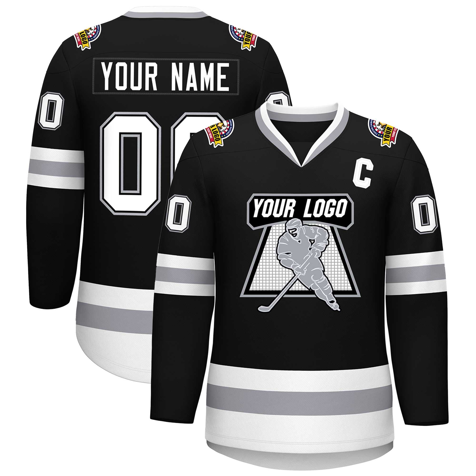 Custom Black White Black-Gray Classic Style Hockey Jersey | KXKSHOP