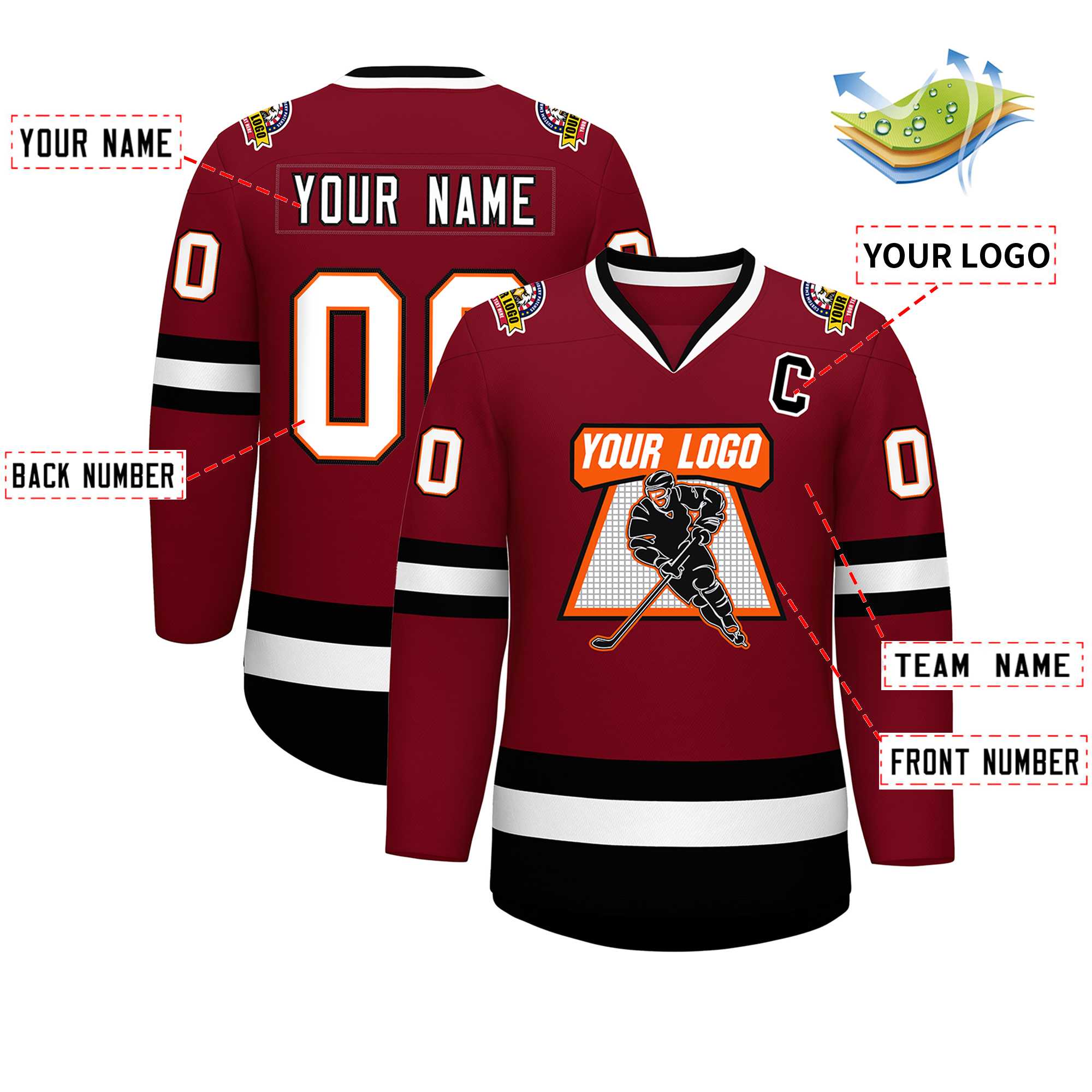 Custom Crimson White Orange-Black Classic Style Hockey Jersey | KXKSHOP