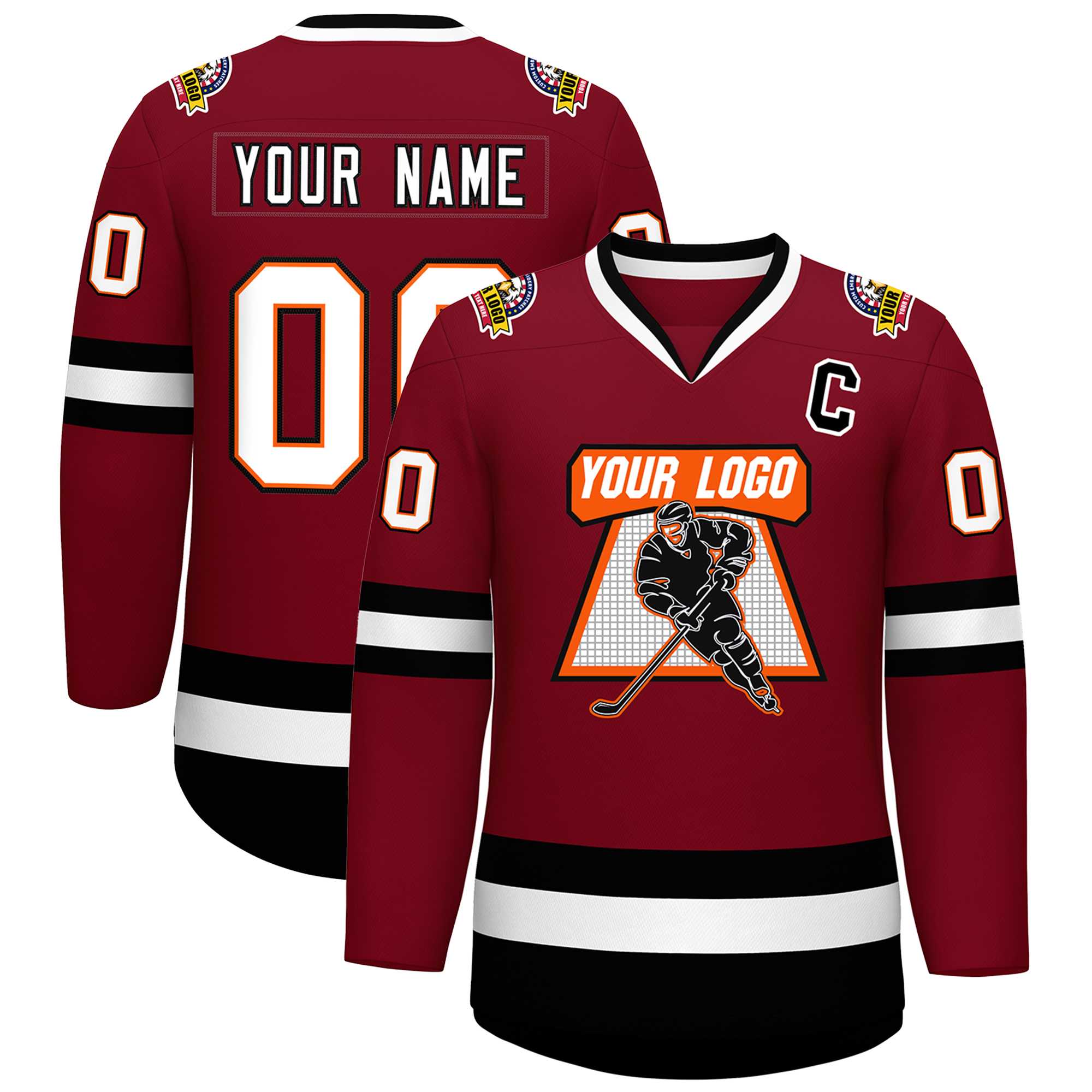 Custom Crimson White Orange-Black Classic Style Hockey Jersey | KXKSHOP