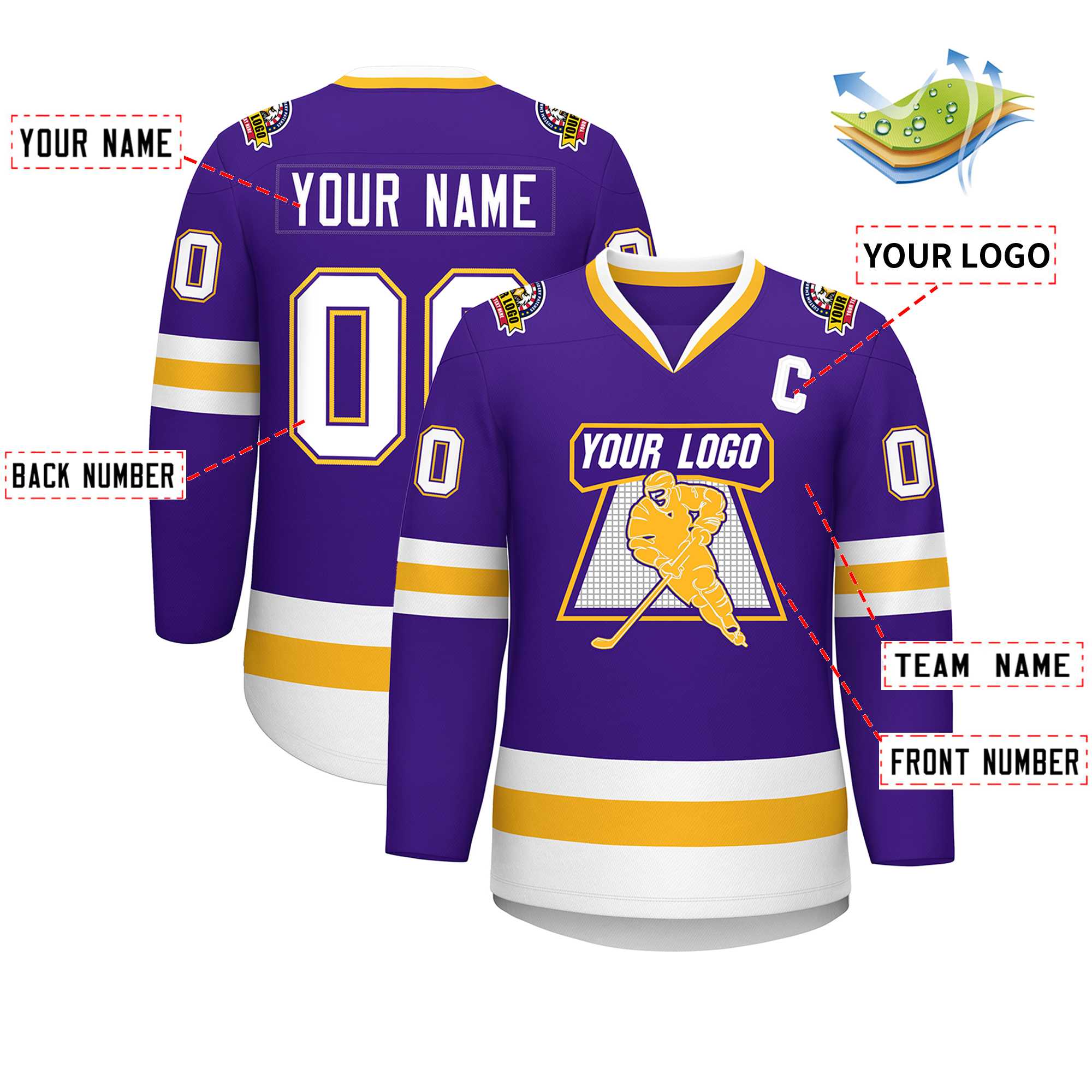 Custom Purple White Purple-Gold Classic Style Hockey Jersey | KXKSHOP