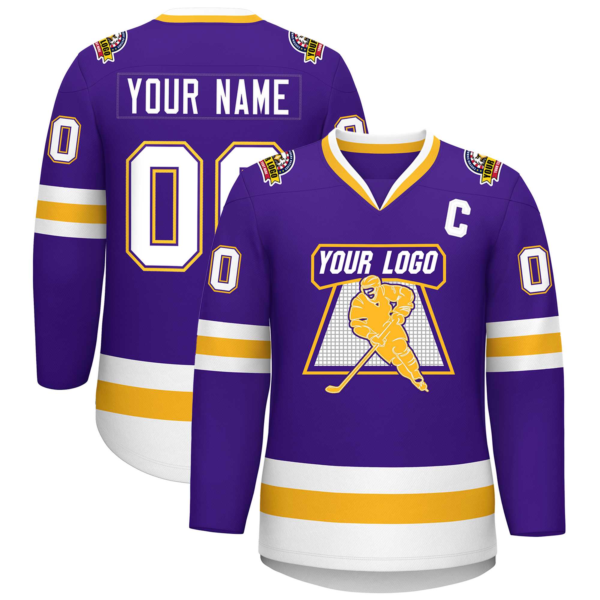 Custom Purple White Purple-Gold Classic Style Hockey Jersey | KXKSHOP