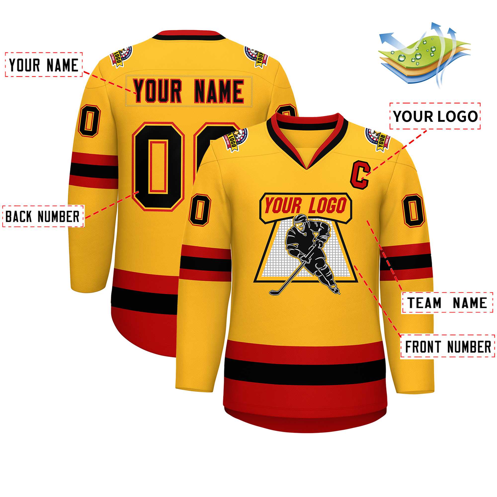Custom Gold Black Gold-Red Classic Style Hockey Jersey | KXKSHOP