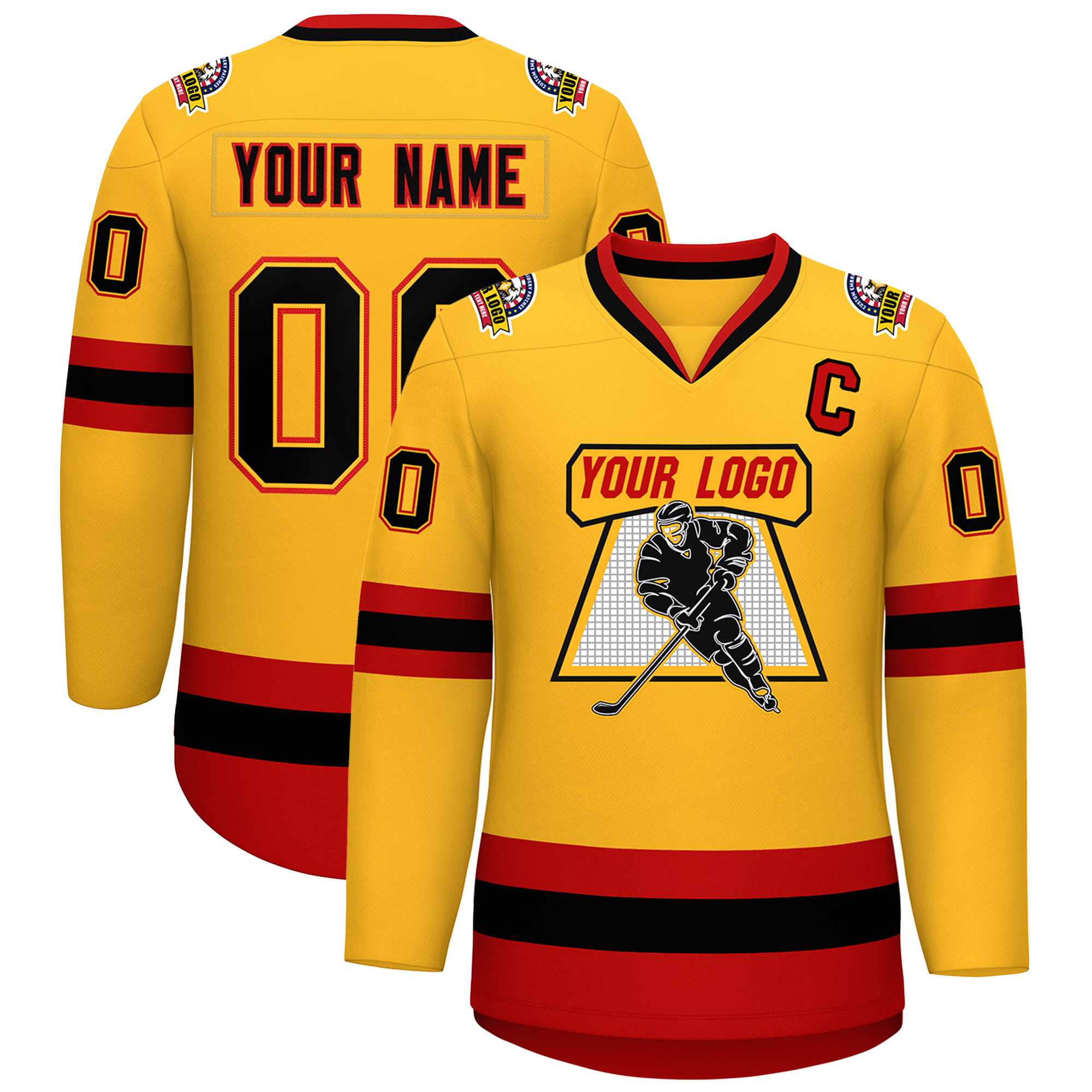 Custom Gold Black Gold-Red Classic Style Hockey Jersey | KXKSHOP