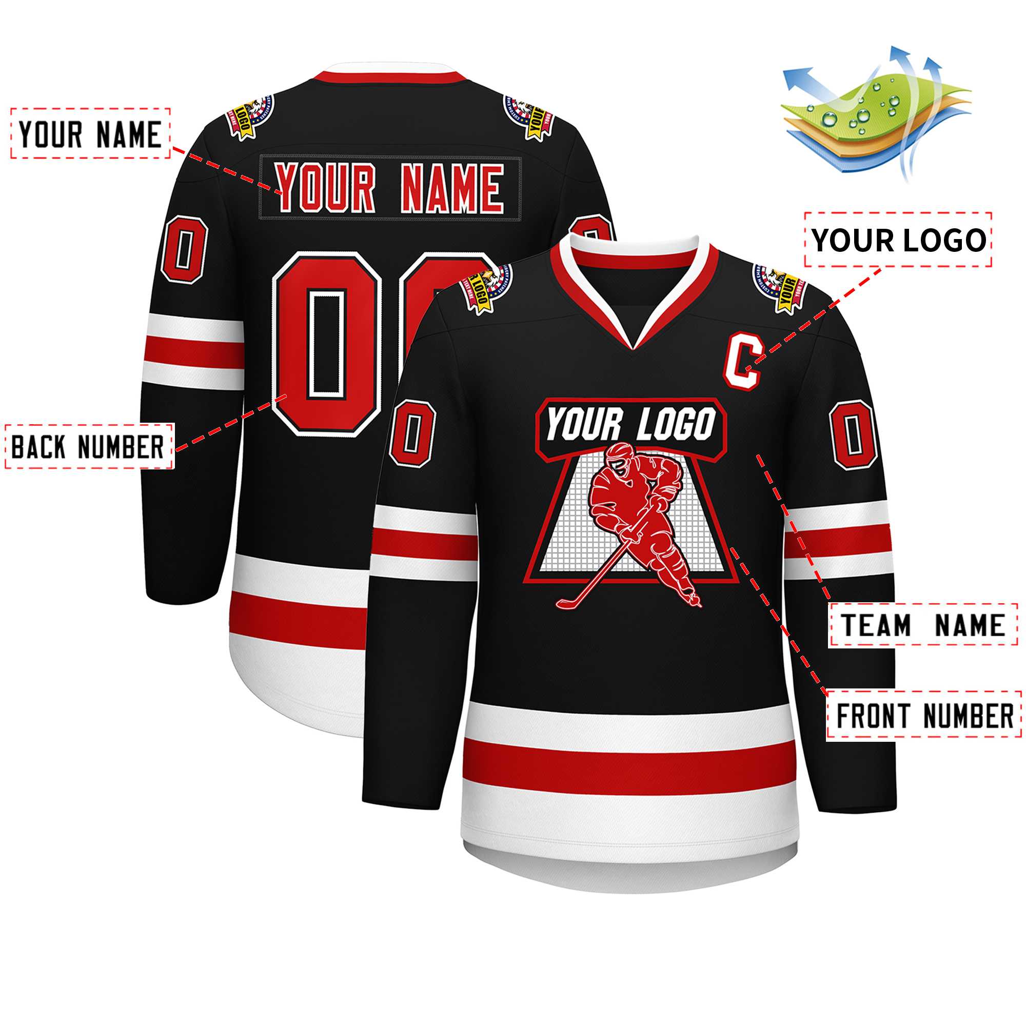 Custom Black Red Black-White Classic Style Hockey Jersey | KXKSHOP