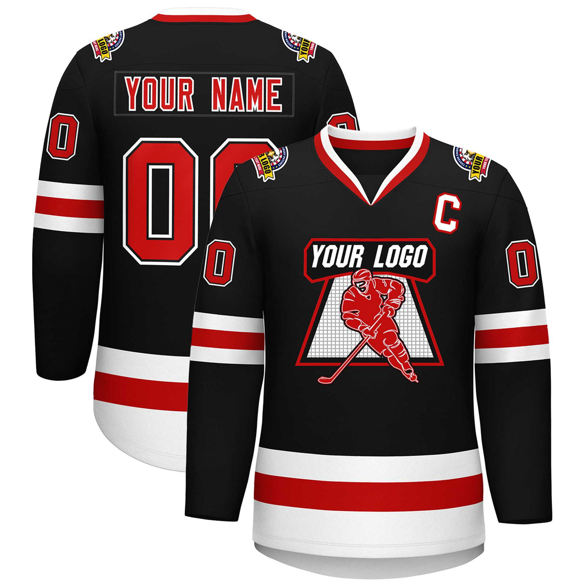 Custom Black Red Black-White Classic Style Hockey Jersey | KXKSHOP