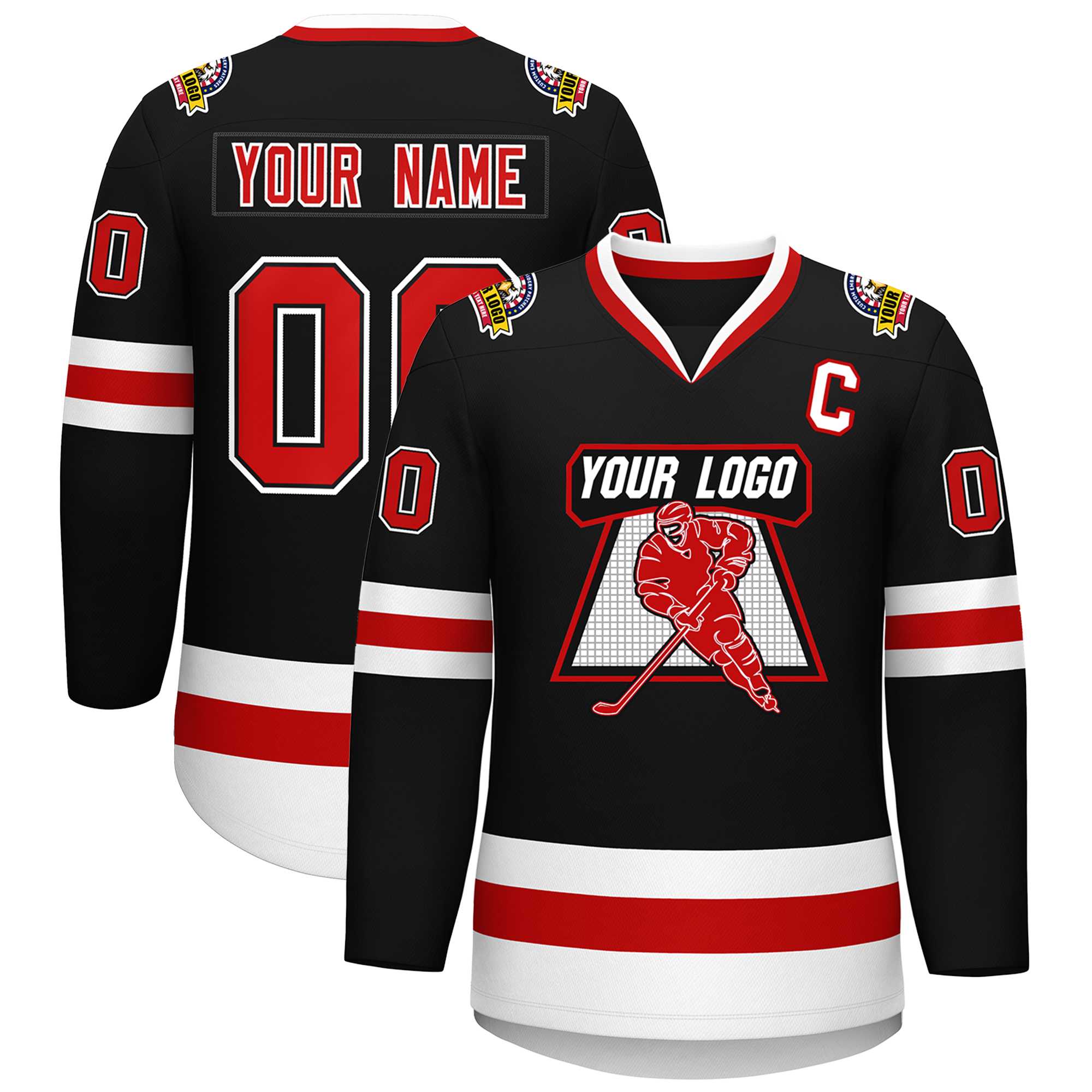 Custom Black Red Black-White Classic Style Hockey Jersey | KXKSHOP