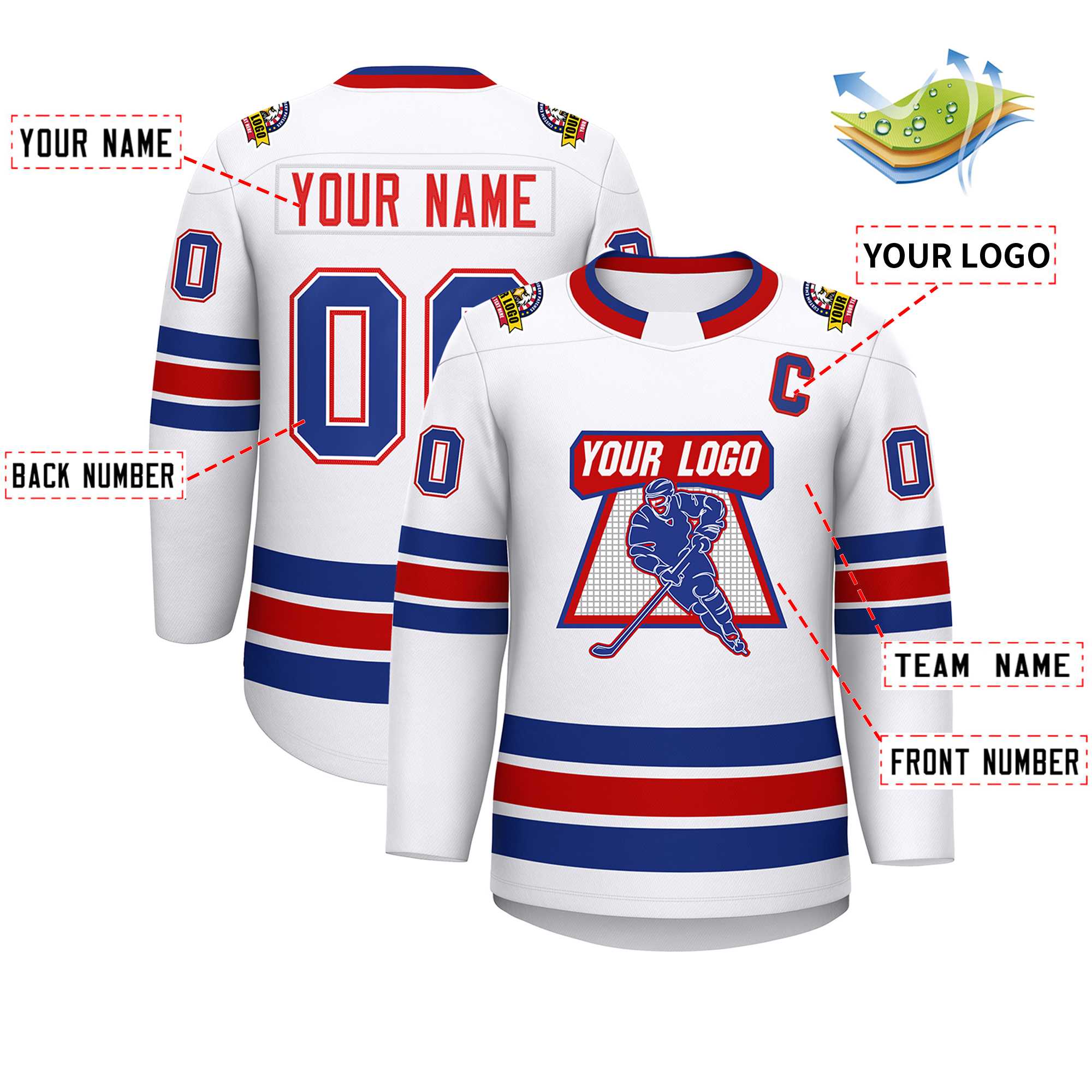 Custom White Red White-Royal Classic Style Hockey Jersey | KXKSHOP
