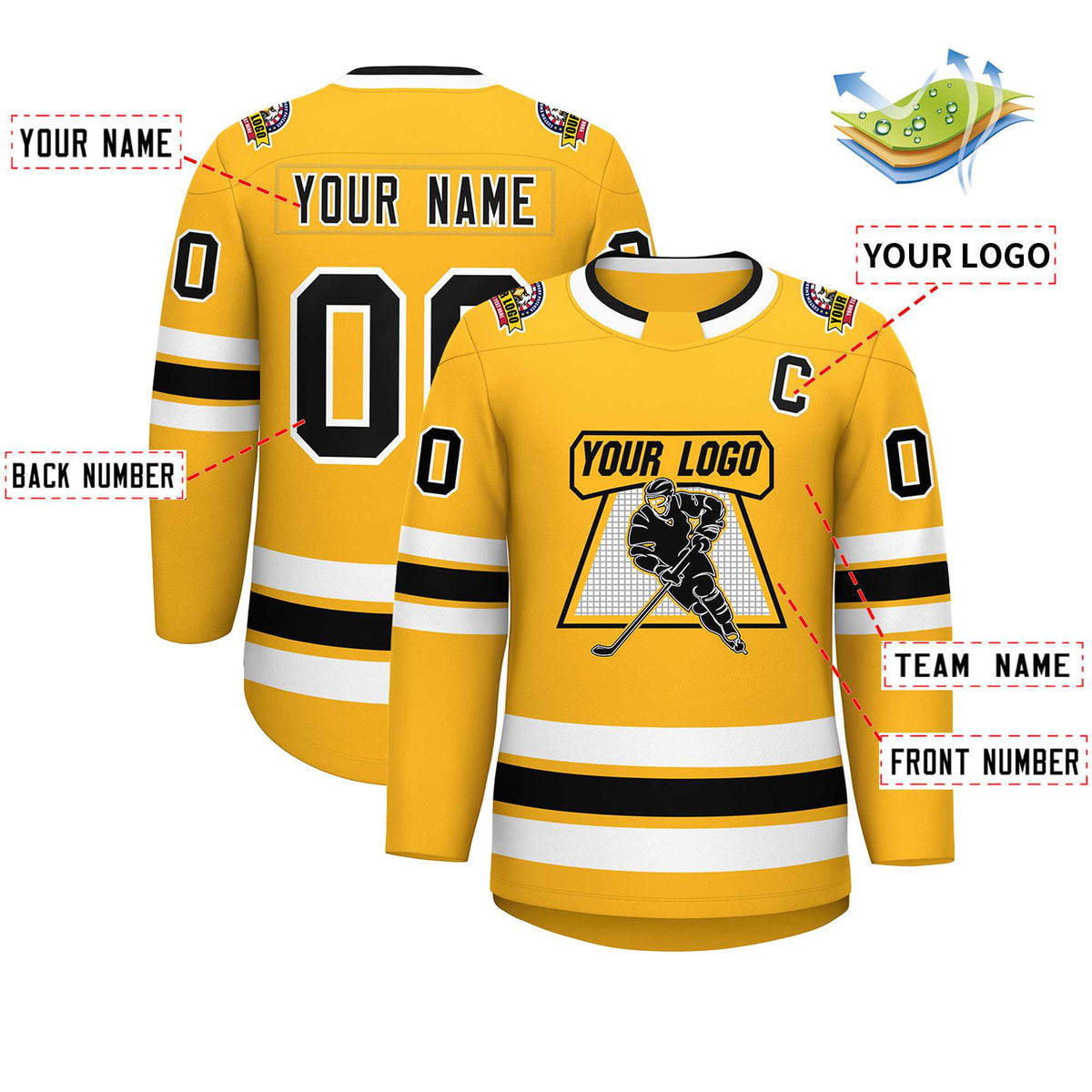 Custom Gold Black-White Classic Style Hockey Jersey | KXKSHOP