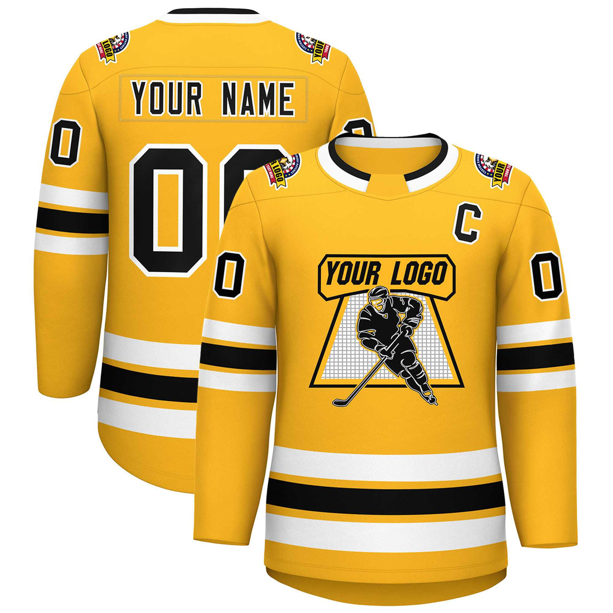 Custom Gold Black-White Classic Style Hockey Jersey | KXKSHOP