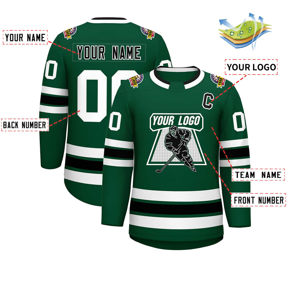 Custom Green Black-White Classic Style Hockey Jersey | KXKSHOP