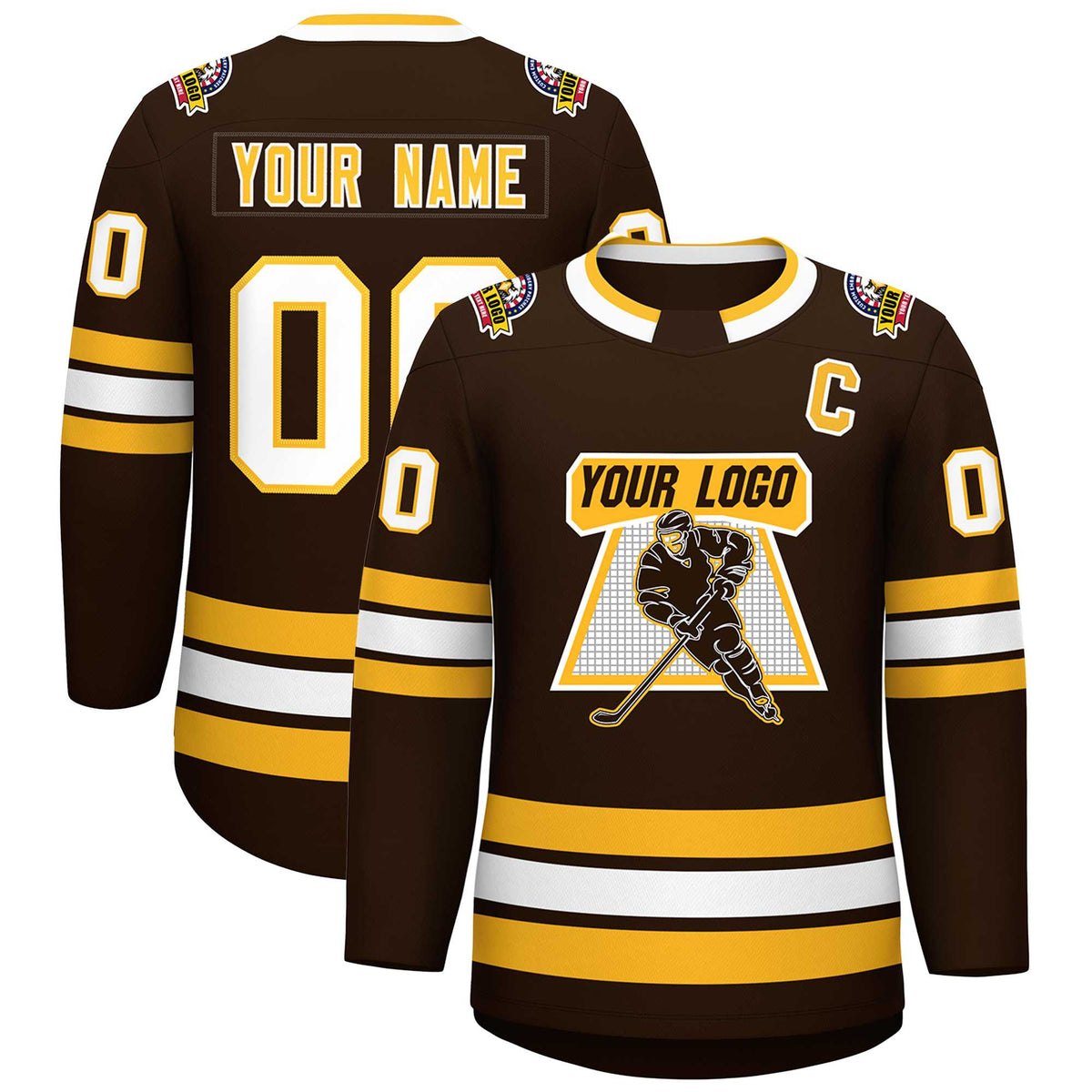 Custom Brown Gold-White Classic Style Hockey Jersey | KXKSHOP