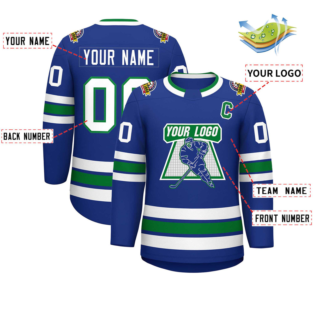 Custom Royal White-Kelly Green Classic Style Hockey Jersey | KXKSHOP