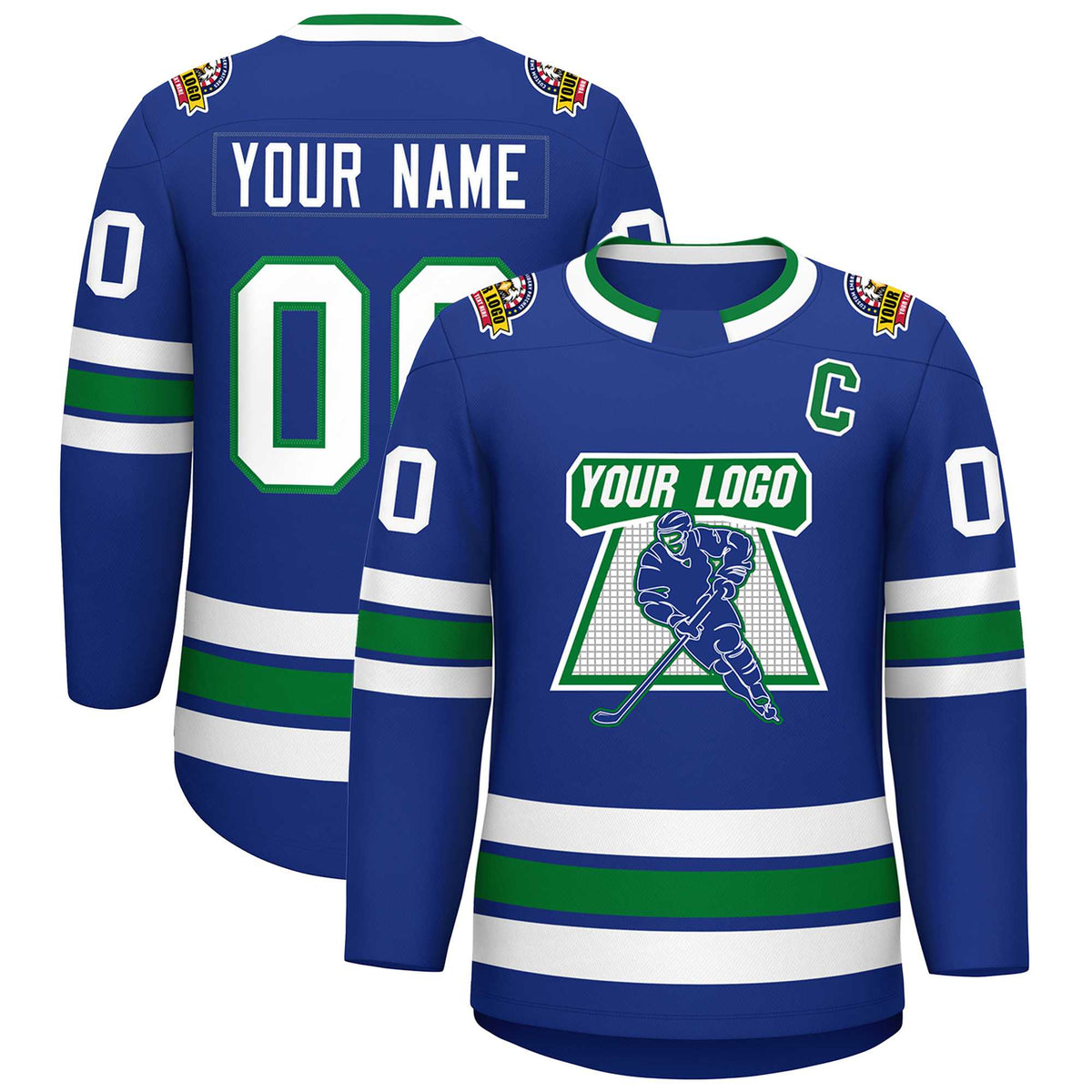 Custom Royal White-Kelly Green Classic Style Hockey Jersey | KXKSHOP