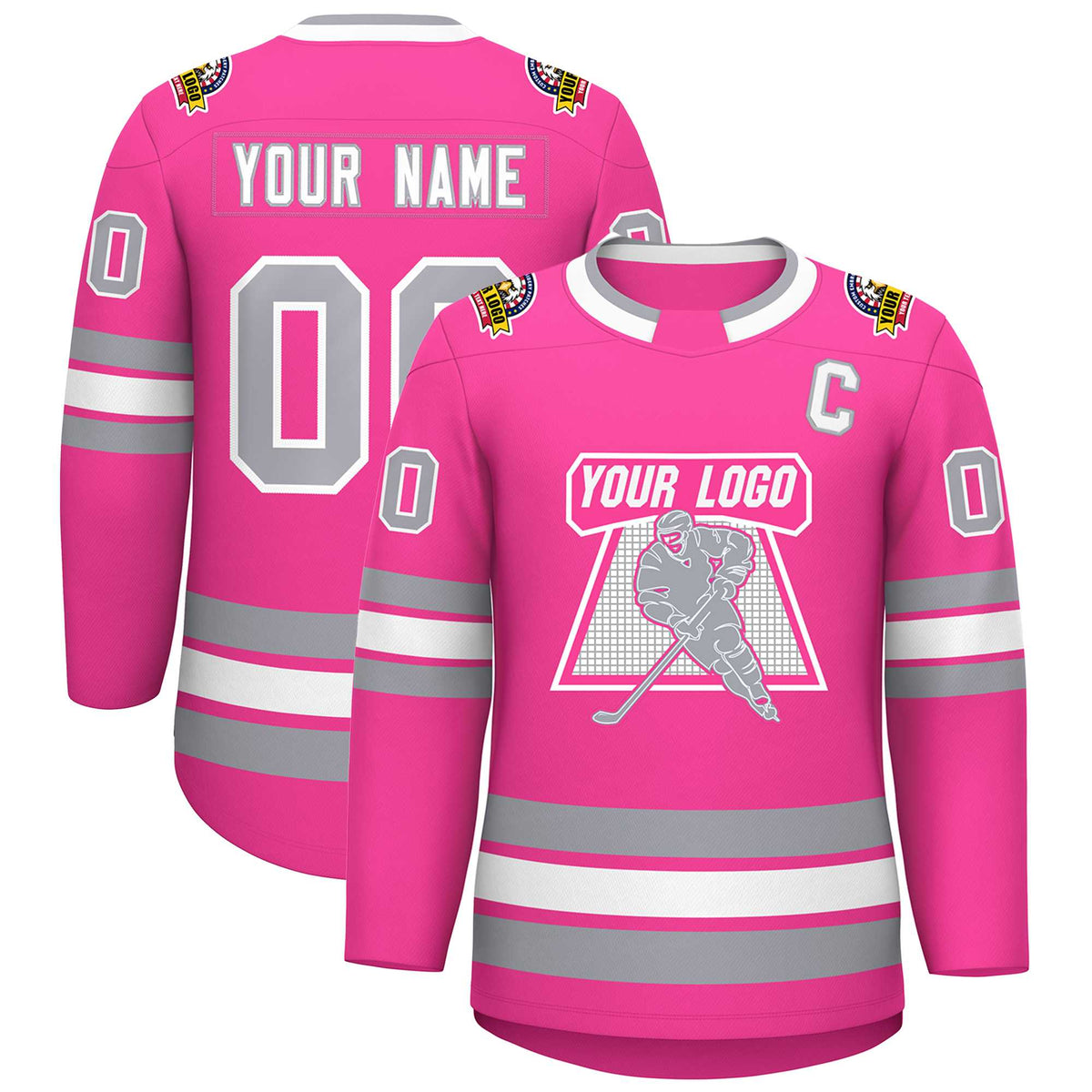 Custom Pink White-Gray Classic Style Design Hockey Jersey | KXKSHOP