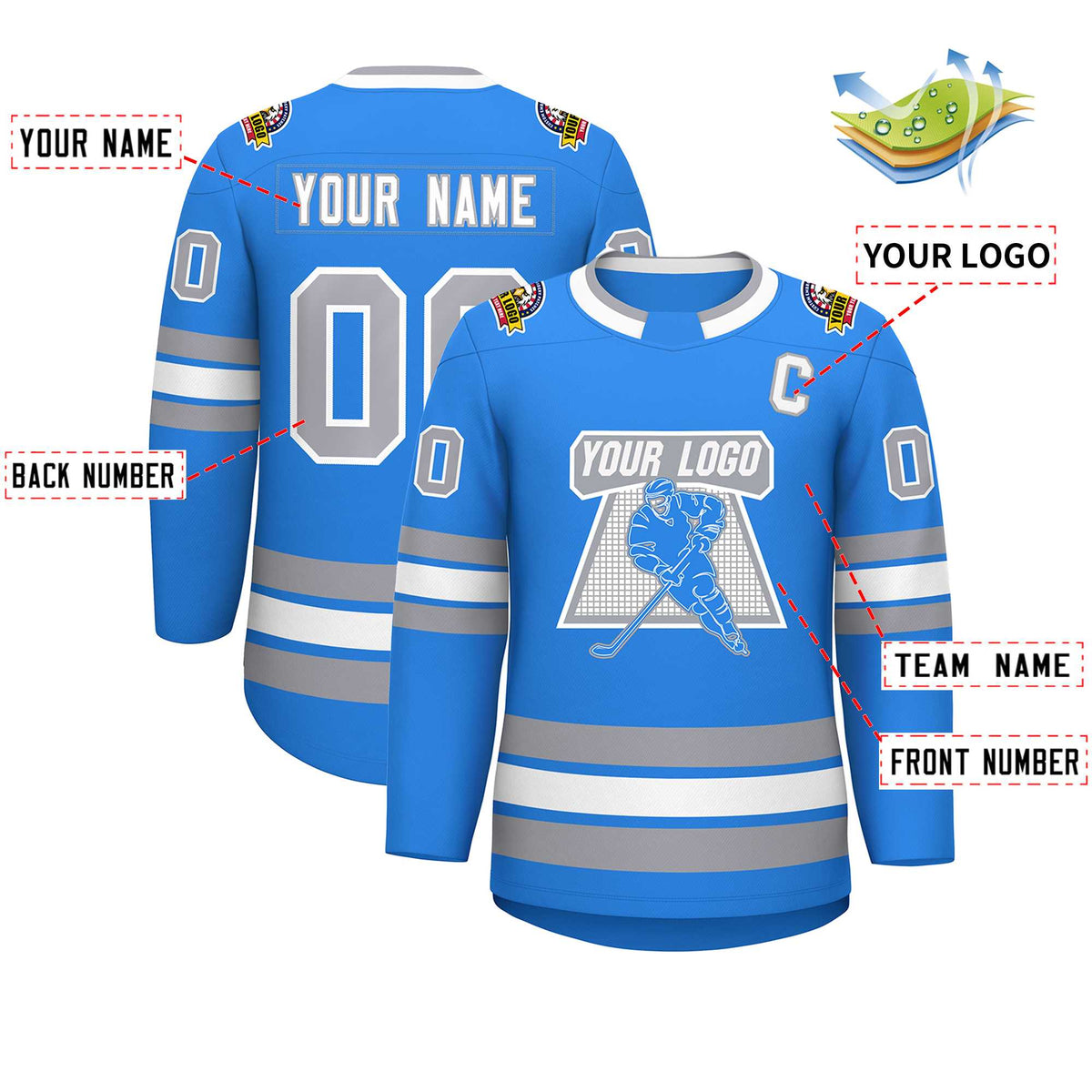 Custom Powder Blue White Powder Blue-Gray Classic Style Hockey Jersey | KXKSHOP