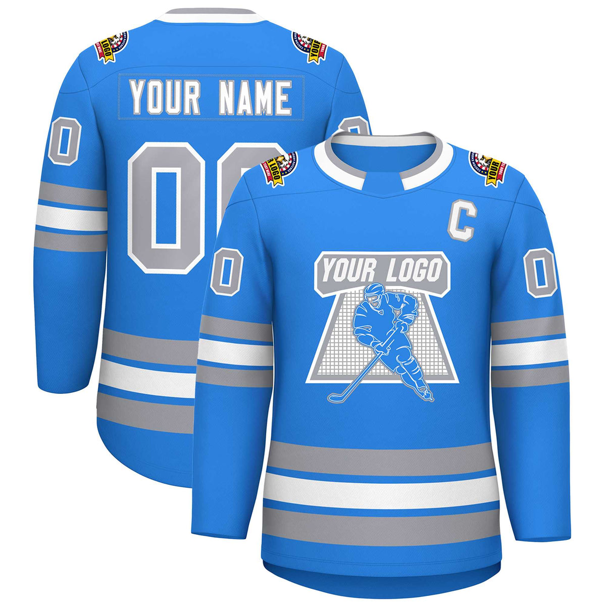 Custom Powder Blue White Powder Blue-Gray Classic Style Hockey Jersey | KXKSHOP