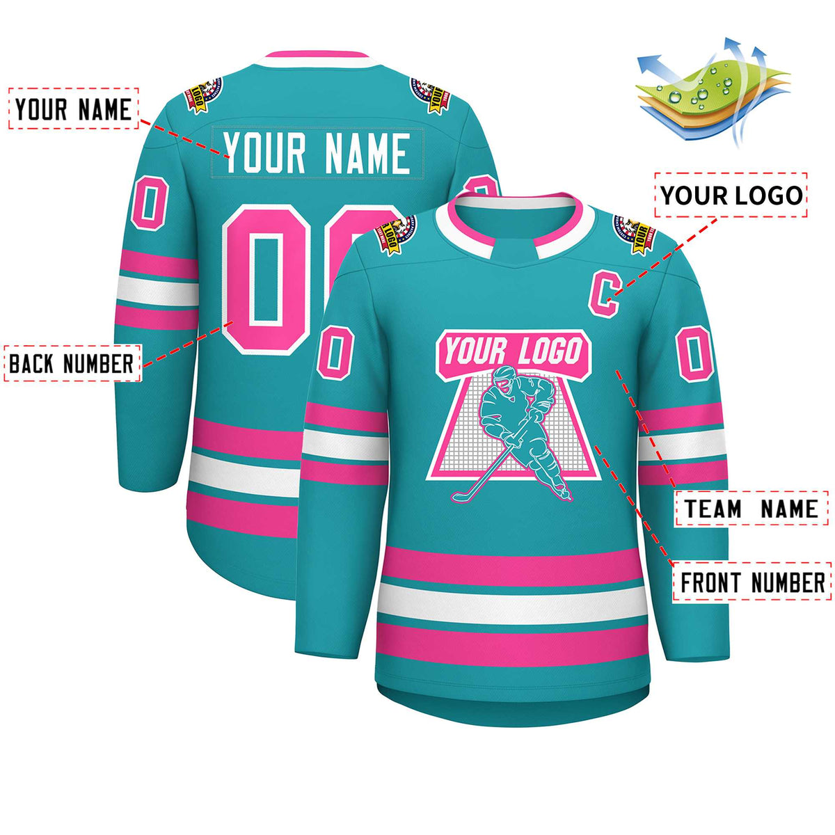 Custom Aqua Pink-White Classic Style Hockey Jersey | KXKSHOP