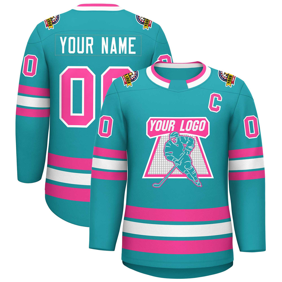 Custom Aqua Pink-White Classic Style Hockey Jersey | KXKSHOP