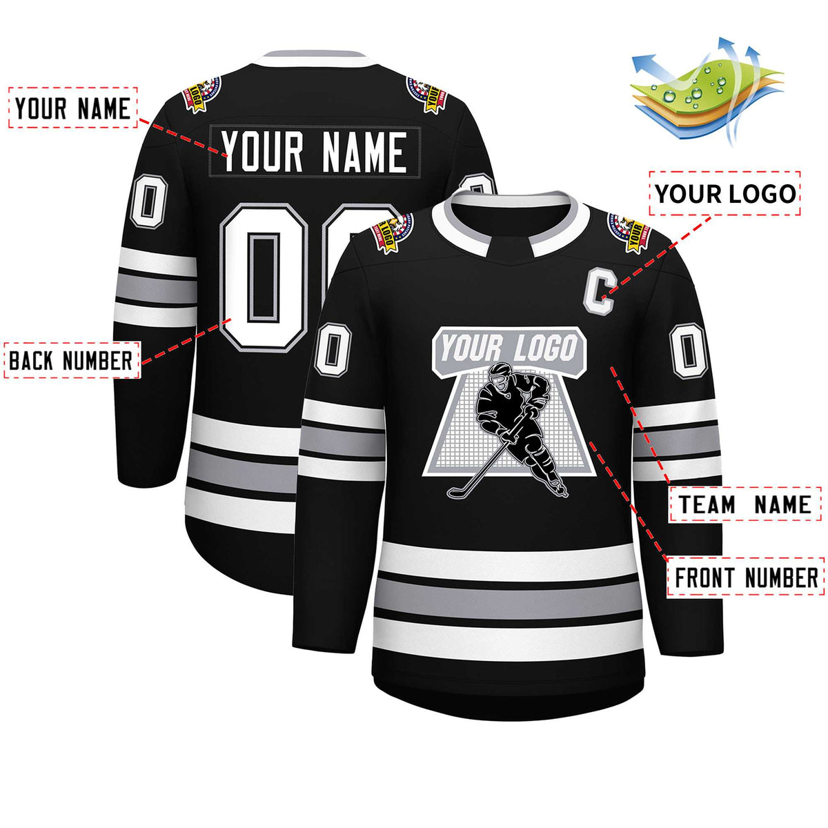 Custom Black White Black-Gray Classic Style Hockey Jersey | KXKSHOP