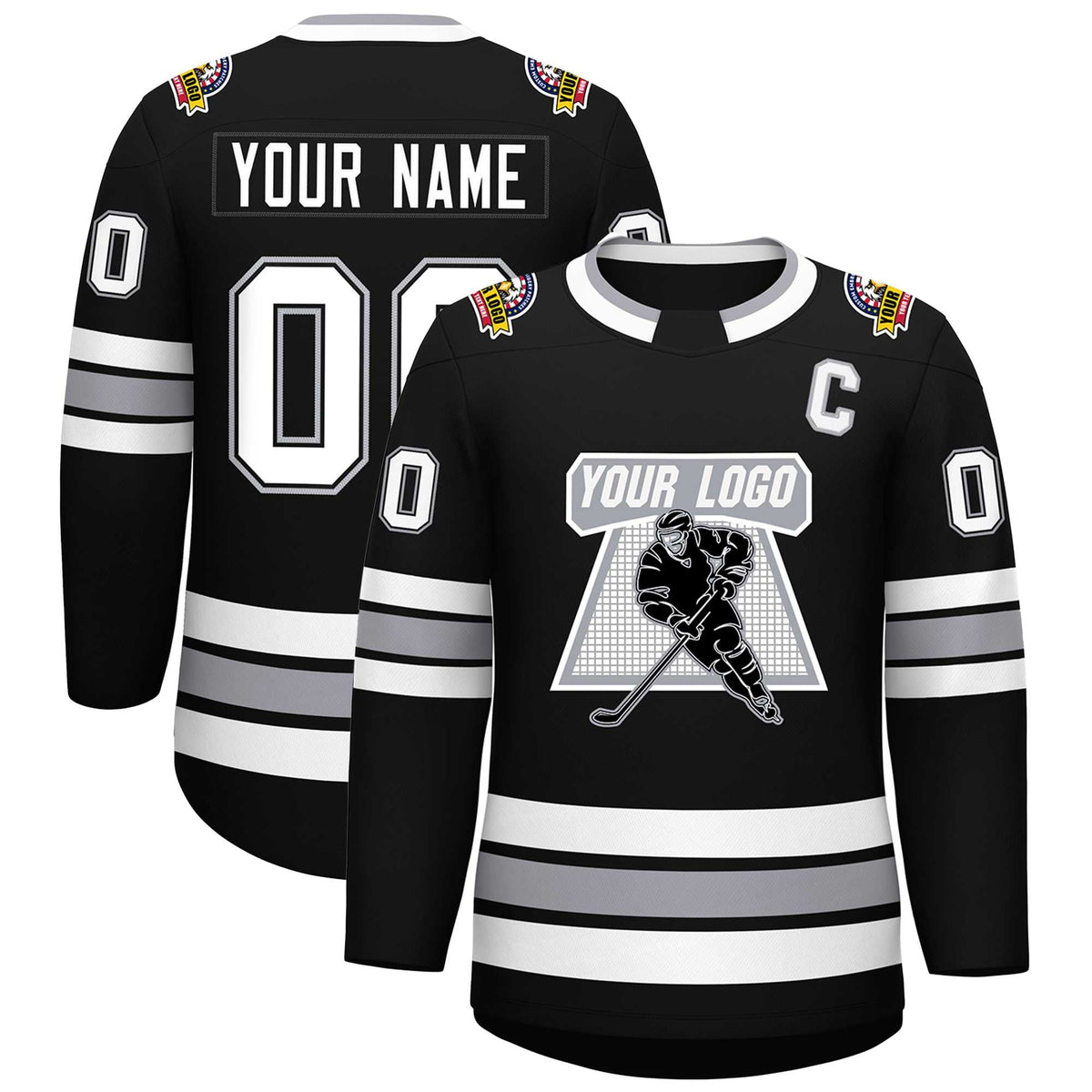Custom Black White Black-Gray Classic Style Hockey Jersey | KXKSHOP