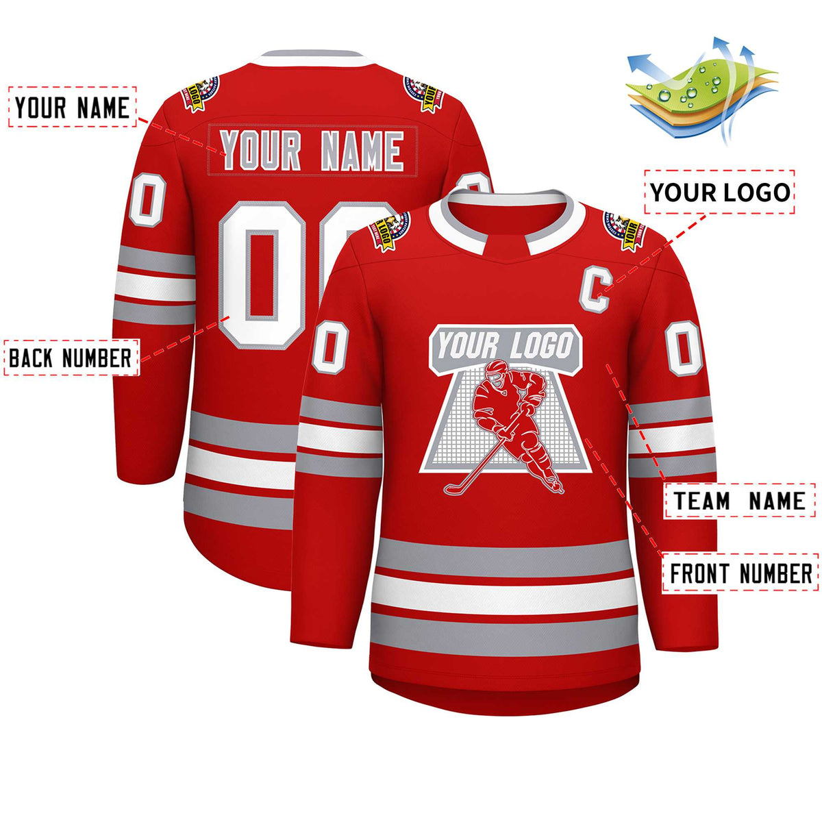 Custom Red White Red-Gray Classic Style Hockey Jersey | KXKSHOP