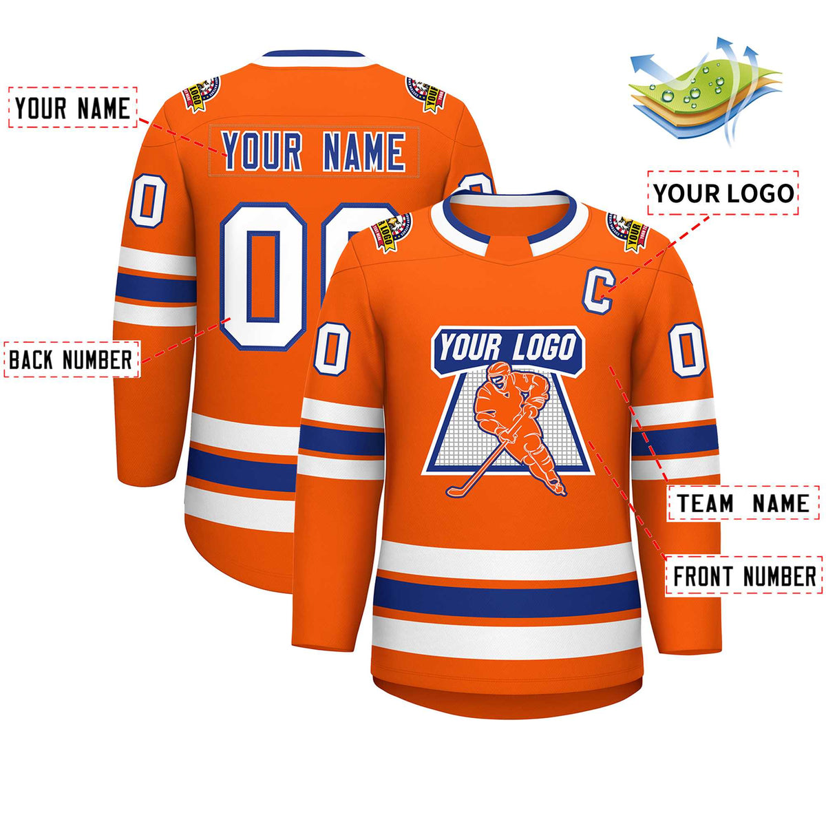 Custom Orange Royal-White Classic Style Hockey Jersey | KXKSHOP