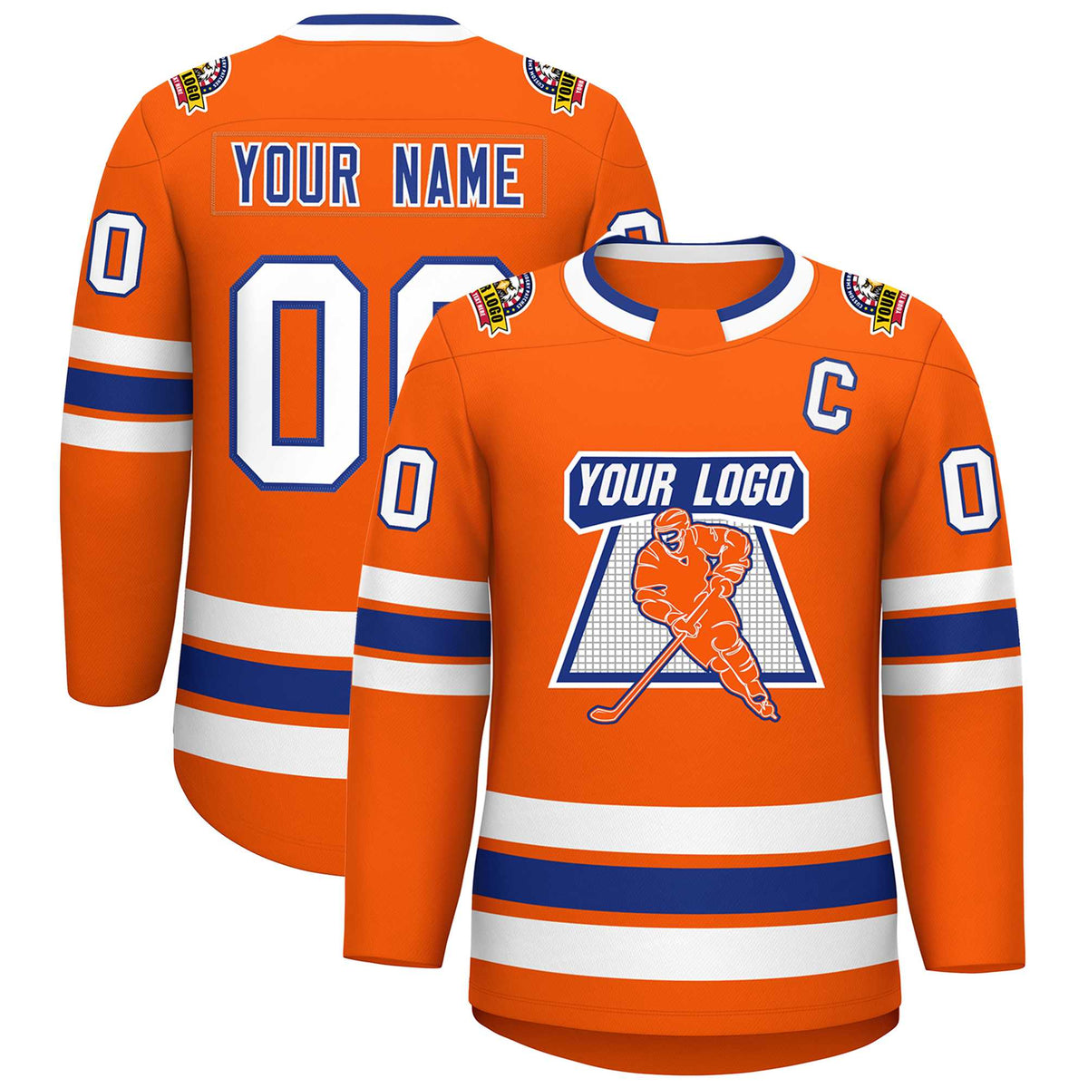 Custom Orange Royal-White Classic Style Hockey Jersey | KXKSHOP