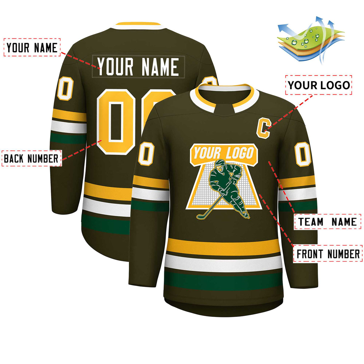 Custom Olive Gold-White Classic Style Hockey Jersey | KXKSHOP