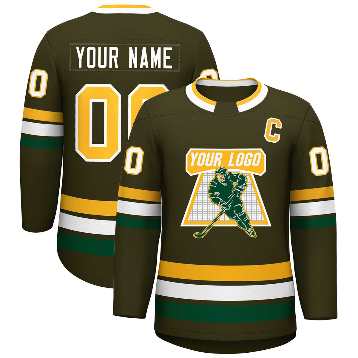 Custom Olive Gold-White Classic Style Hockey Jersey | KXKSHOP