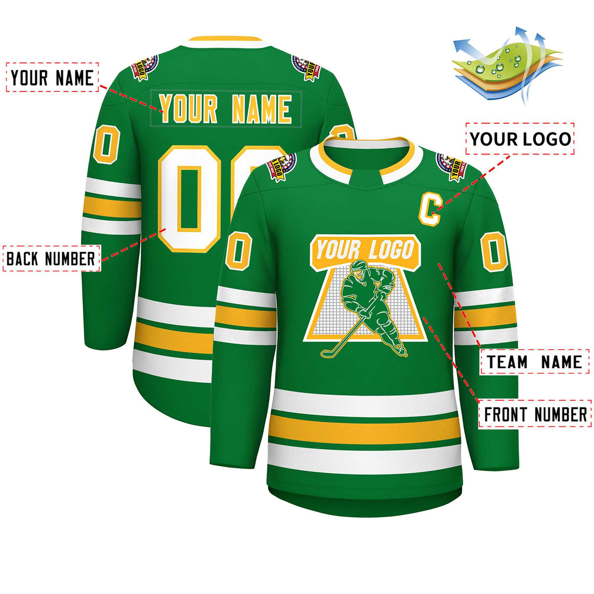 Custom Kelly Green Gold-White Classic Style Hockey Jersey | KXKSHOP