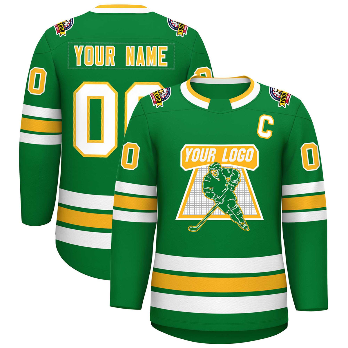 Custom Kelly Green Gold-White Classic Style Hockey Jersey | KXKSHOP