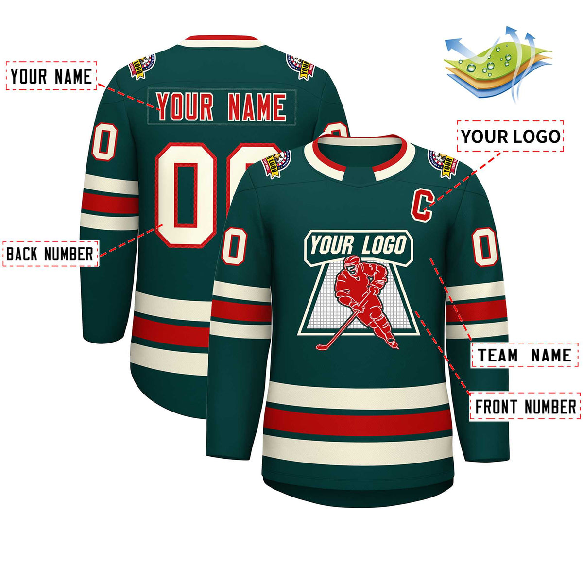 Custom Midnight Green Red-Khaki Classic Style Hockey Jersey | KXKSHOP