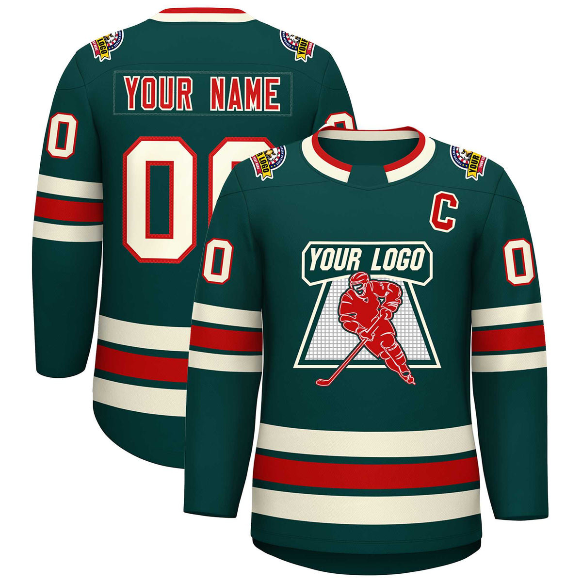 Custom Midnight Green Red-Khaki Classic Style Hockey Jersey | KXKSHOP