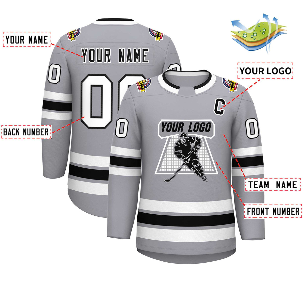 Custom Gray Black White-Black Classic Style Hockey Jersey | KXKSHOP