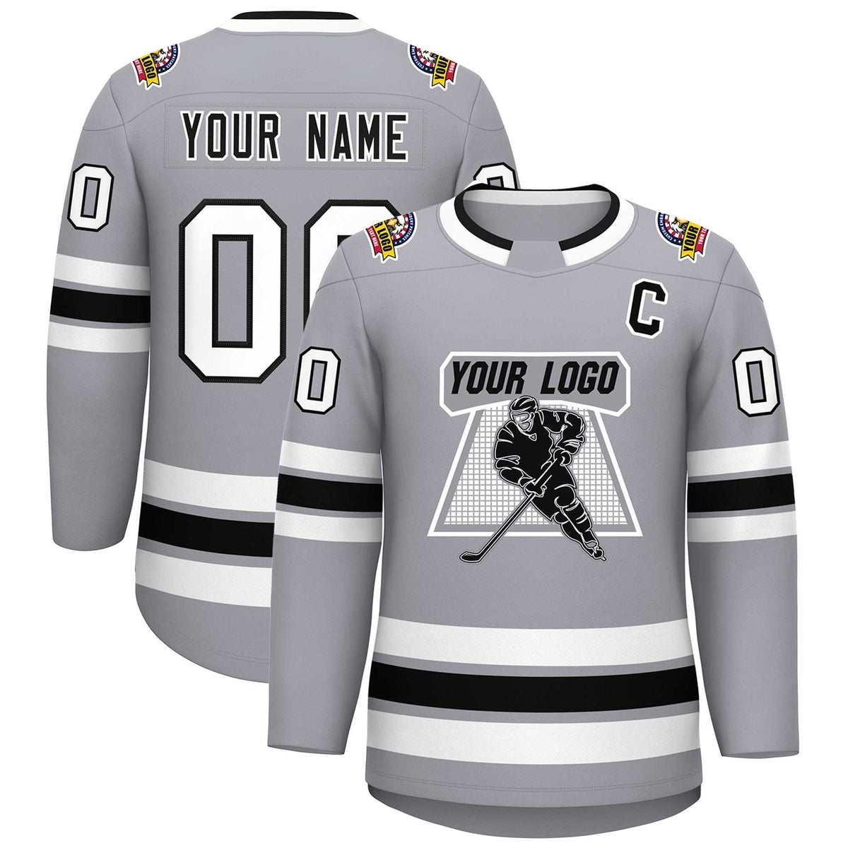 Custom Gray Black White-Black Classic Style Hockey Jersey | KXKSHOP