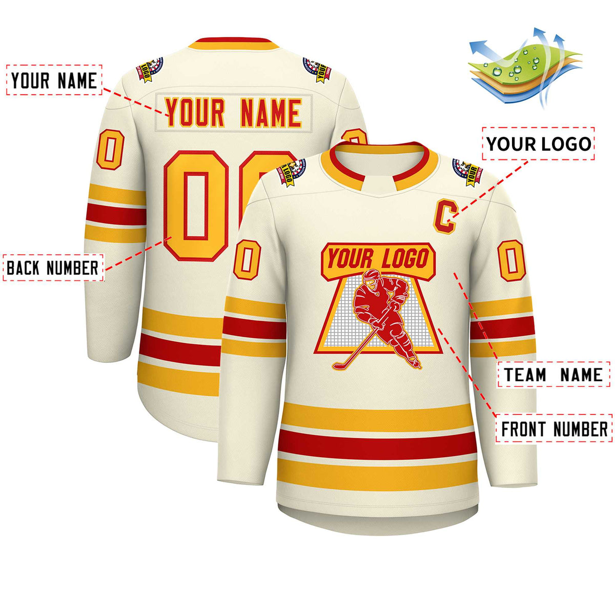 Custom Khaki Red-Gold Classic Style Hockey Jersey | KXKSHOP